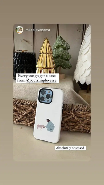 Simpleverse Christian phone case with Jesus and the lamb, UGC photo by @maddievenema