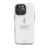  Front view of a white Christian iPhone case with the “1 Corinthians” Bible verse.