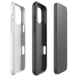 Exploded view of the 1 Corinthians iPhone case with inner TPU liner and outer polycarbonate shell.
