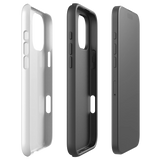 Exploded view of the 1 Corinthians iPhone case with inner TPU liner and outer polycarbonate shell.