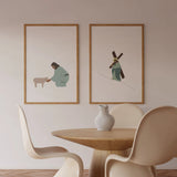 Good Shepherd & Weight of Mercy printable wall art, two framed prints above dining table, instant download.
