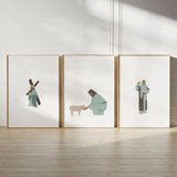 Set of three printable Christian wall art Weight of Mercy, Good Shepherd, Light of the World gallery trio.