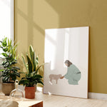 Good Shepherd printable Christian wall art in lightwood frame near plants, modern living room, instant download.