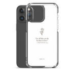 ransparent white Christian iPhone case with “1 Corinthians 16:14”, shown with iPhone 15 Pro Max.