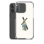 Transparent white Christian iPhone case with “Carrying Faith”, shown with iPhone 15 Pro Max.