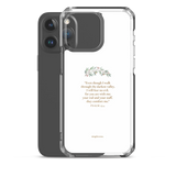 Transparent white Christian iPhone case with Psalm 23:4, shown with iPhone 15 Pro Max.