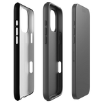 Exploded dual-layer view of tough matte black Christian iPhone case, 1 Corinthians 16:14, iPhone 16 Pro Max.