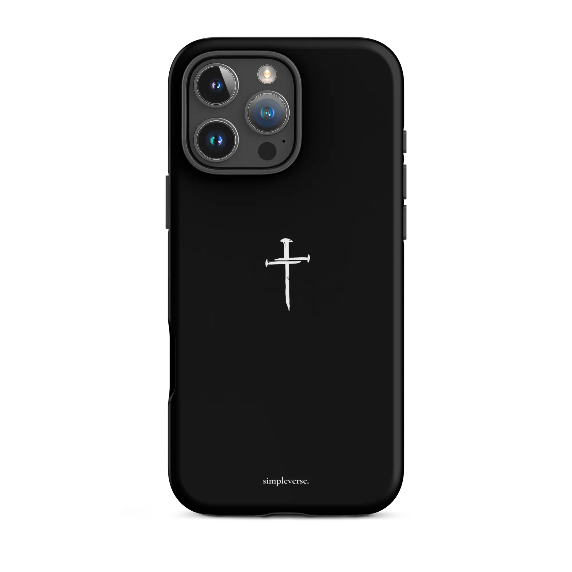Tough matte black Christian iPhone case with 1 Corinthians 16:14, front view, iPhone 16 Pro Max.