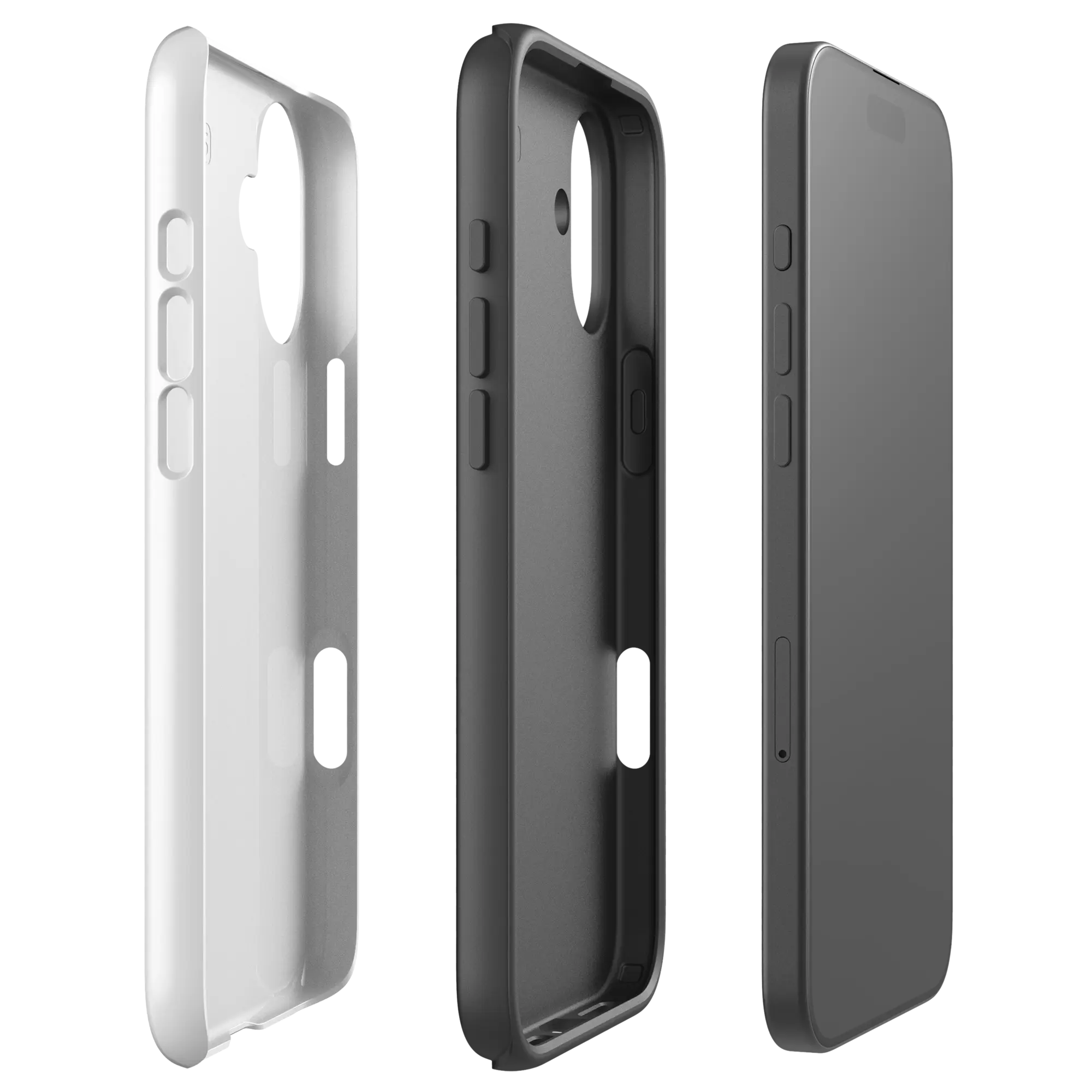 Tough matte white Christian iPhone case, Good Shepherd design, angled side view, iPhone 16 Pro Max.