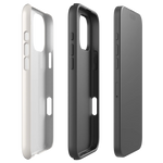 Exploded dual-layer view of tough matte white Christian iPhone case, “Jesus is enough”, iPhone 16 Pro Max.