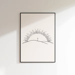 Minimal sunrise line art - “Morning of Joy” Christian wall art.