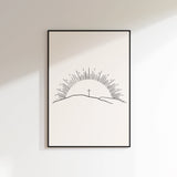 Minimal sunrise line art - “Morning of Joy” Christian wall art.
