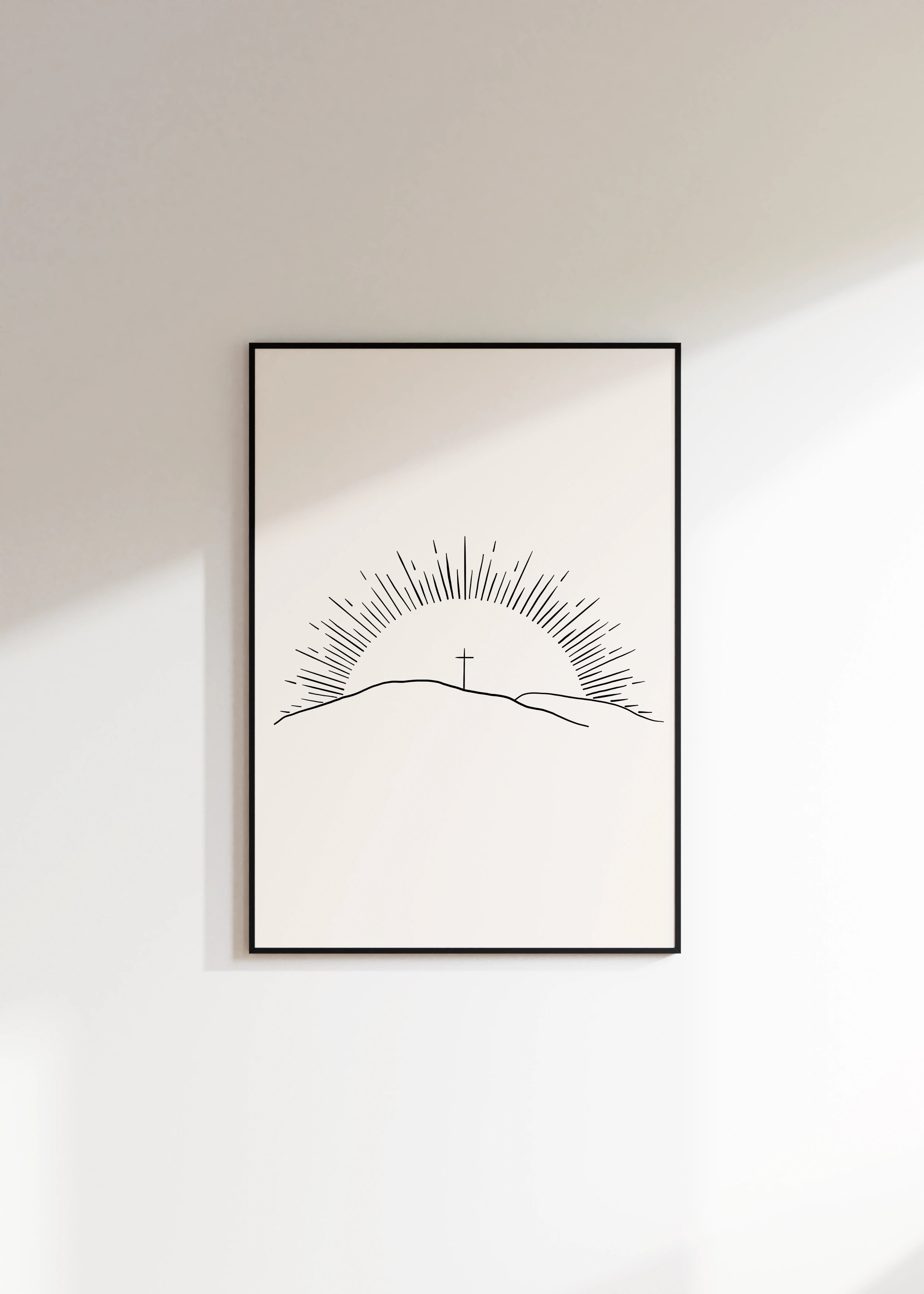 Minimal sunrise line art - “Morning of Joy” Christian wall art.