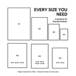 Every size you need for simpleverse digital wall art – A-series and US standard frame ratios included for high-resolution printable artwork